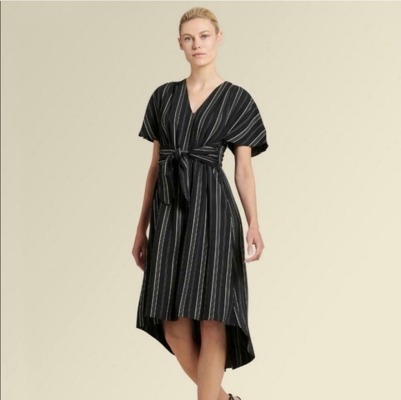 Donna Karan Dresses & Skirts - NTW Donna Karan Black White Stripe High Low Dress Short Sleeve Sz 8